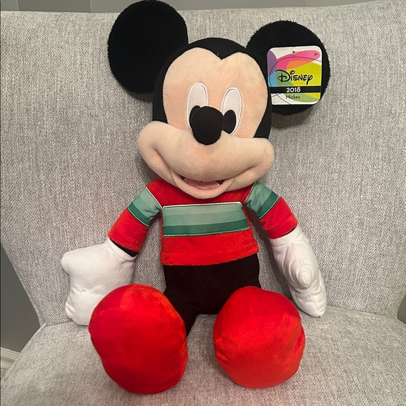 Disney Other - Disney Christmas Large Mickey Mouse Plush Toy - Red, Black, and Green